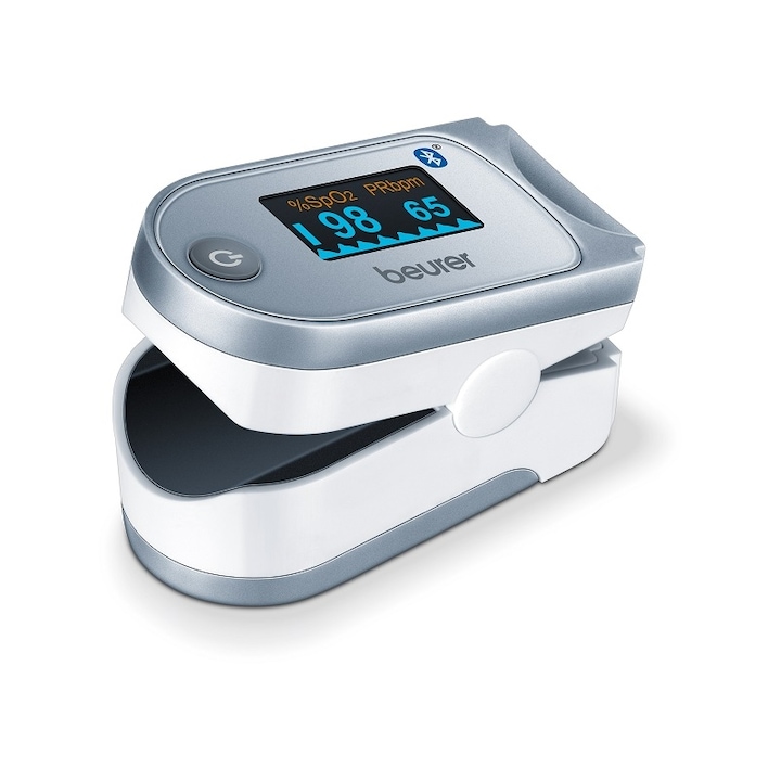 Beurer PO 60 BT Pulzoximéter, Bluetooth® Smart a mérési értékek okostelefonra történő átviteléhez, Fehér-ezüst