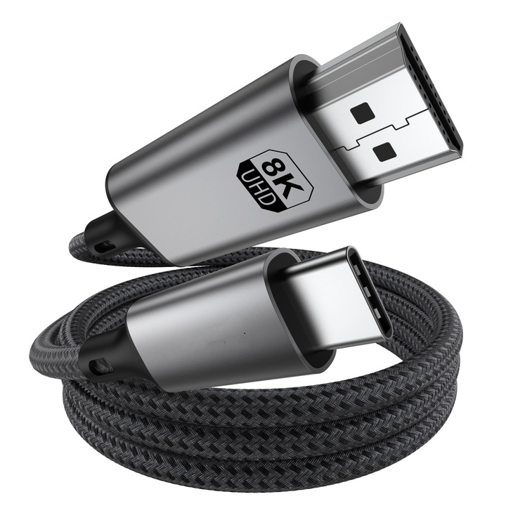 RikBo, Кабел USBC HDMI 2.1, 8K 60Hz, 4K 144Hz, 120Hz, 1080P 240Hz UHD, HDR, 48Gbps, 1.8 метра