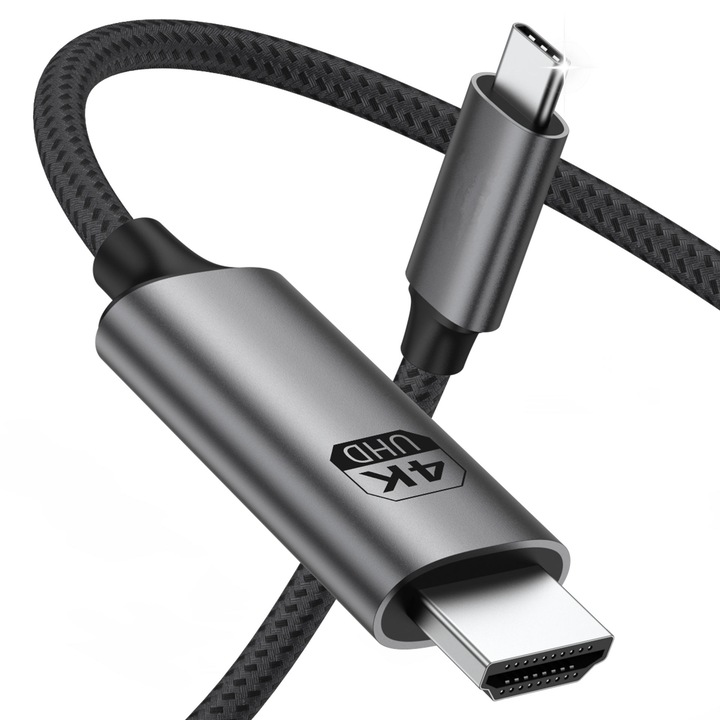 Cablu USB C HDMI, 4K 60Hz USB 3.1 Type C Thunderbolt 3 la HDMI, 2 metri, RikBo®