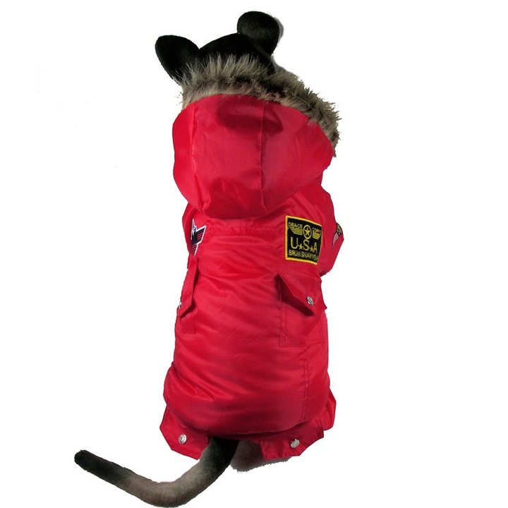 Яке за кучета, QttvbTna, водоустойчиво, подплатено, с кожена яка, червено, XL