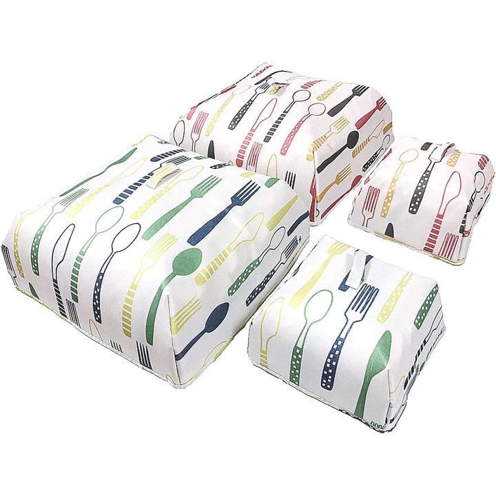 Set 4 Capacul izolator pentru alimente, Reutilizabile, Depozitare Alimente, textil, 13.3x13.3x5.1cm, 8.2x8.2x4.7cm