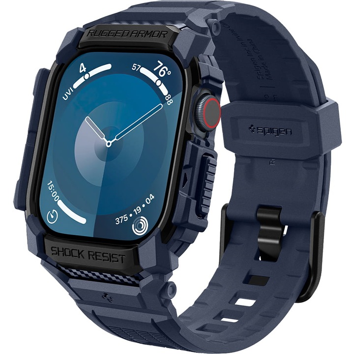 Комплект калъфи + Spigen Rugged Armor Pro Strap за Apple Watch 10 46 mm тъмно син