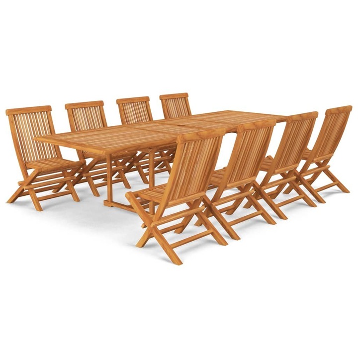 Set de mobilier gradina, vidaXL, 9 piese, lemn de tec, extensibil 180-280 cm, maro