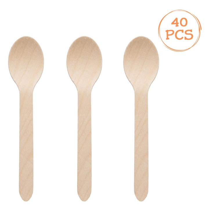 Lingurite De Unica Folosinta, Green, Lemn, Lungime 16cm, Set 40 Bucati