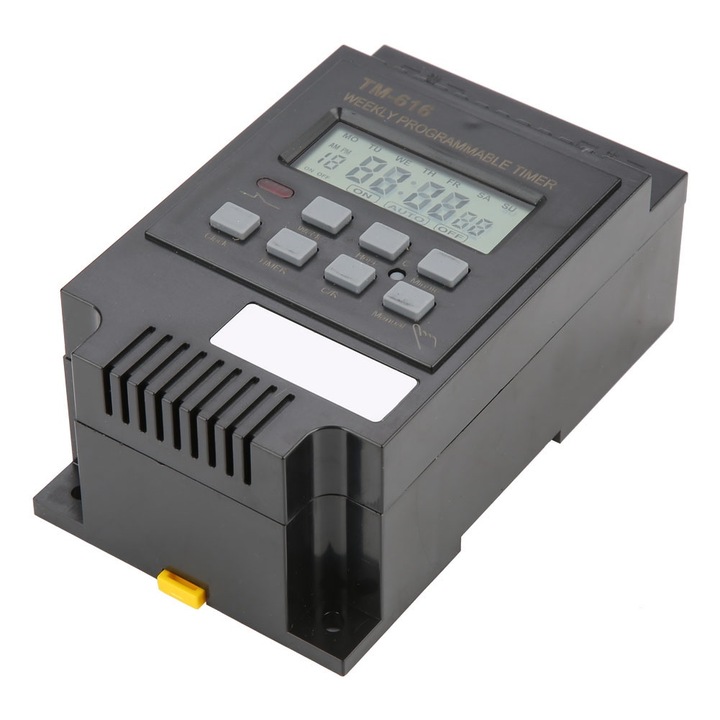 Comutator de control al timpului cu temporizator digital programabil de 7 zile (TM616B-4 12VDC/AC negru)