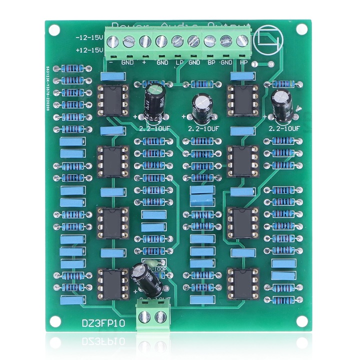 Előerősítő modul 3 csatornás NE5532 állítható magas, mély, közép kimenet Enforose