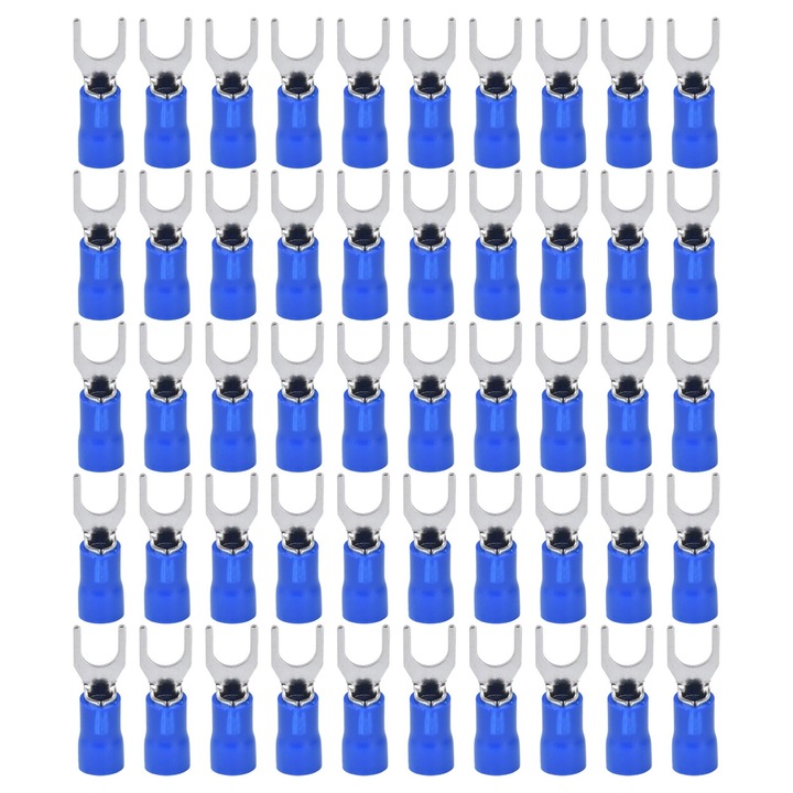 Set 50 buc terminale furca izolate tip U, Enforose, conectori sarma 12-10 AWG, sertizare cablu SV5.5-6, albastru