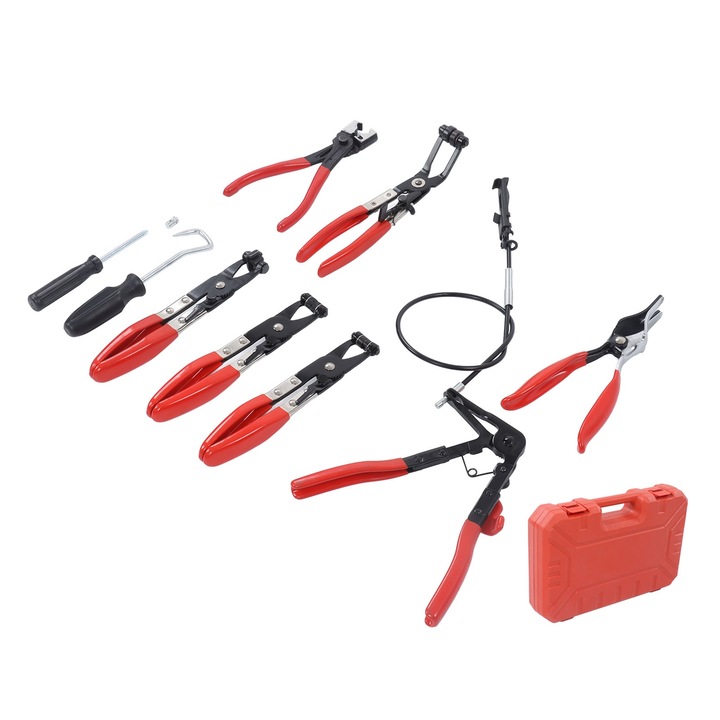 Set de clesti pentru furtunuri, Enforose, 9 piese, otel nichel cromat, manere din cauciuc, dimensiuni variate