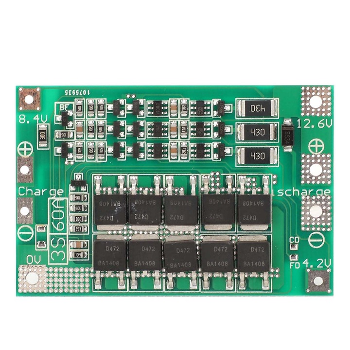 Placa de protectie pentru baterii litiu, Enforose, 60A, DC12.6V, versiune echilibrata