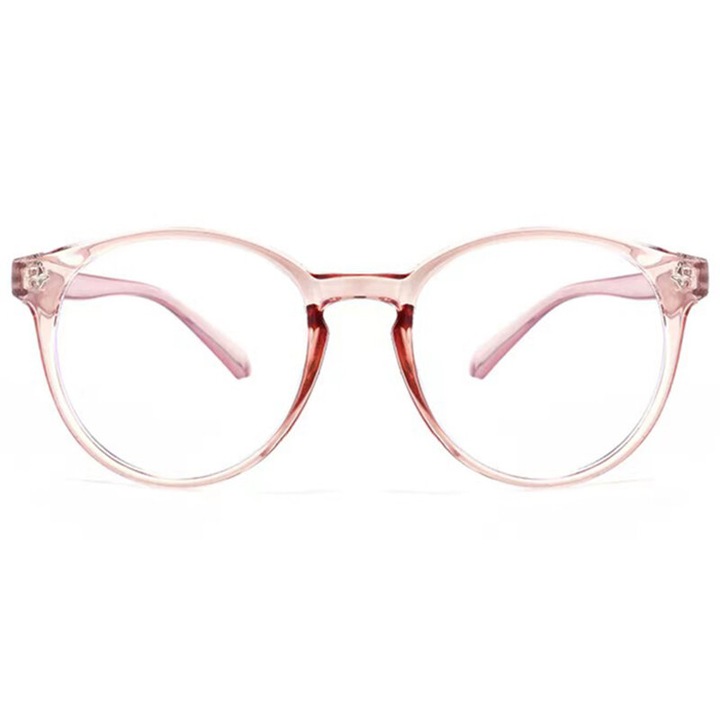 Ochelari de vedere pentru femei cu filtru pentru lumina albastra PC, model rotund, rama plastic, PC, Roz