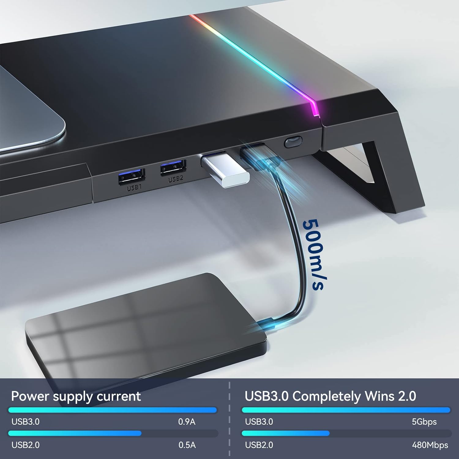 Jfyu JFYU 4 USB 3.0 portos RGB monitorállvány, 3 állítható hosszúságú ...