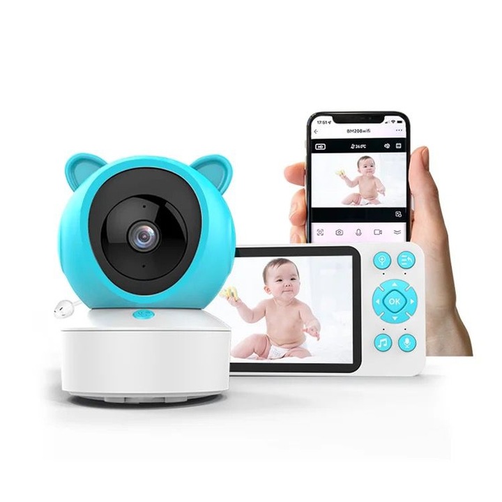 Baby Monitor/Monitor bebelusi PRO AMYMAT, WiFi, 2in1, 2MP, ecran UltraHD/5”, Aplicatie Telefon, rotativ 355°/55°, functie Zoom 4X, Two-Way Audio, Apel, Anti-Plans C-08