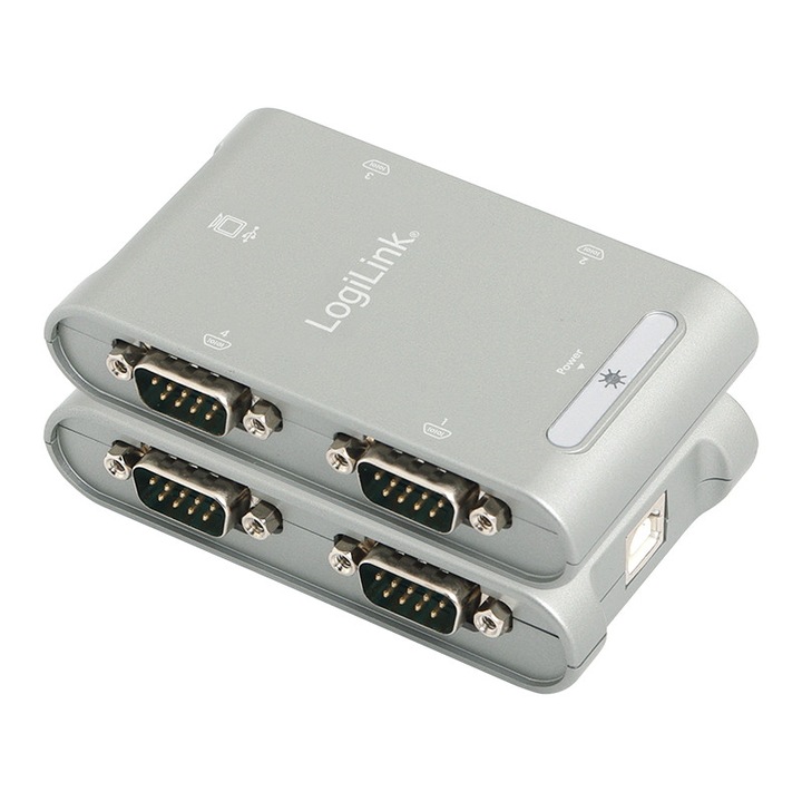 Адаптер USB 2.0 (T) към 4x сериен RS232 (9-пинов) (T), LogiLink AU0032
