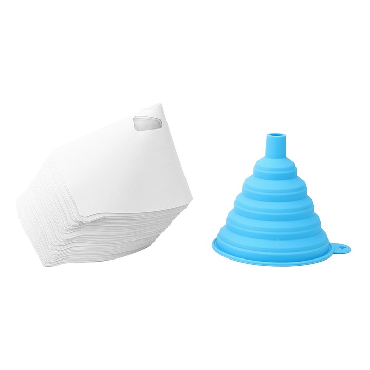 Set 101 bucati hartie filtru vopsea, Enforose, alb, 100x filtru, cu palnie din silicon