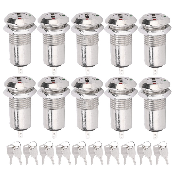 Set 10 buc. Comutator cheie metalic ON-OFF din inox, 12x23mm, 220VAC/DC