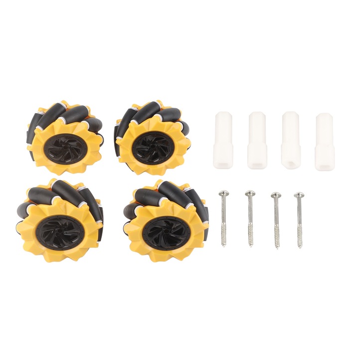 Roti Mecanum, Enforose, 80mm, set 4 bucati, galben/negru