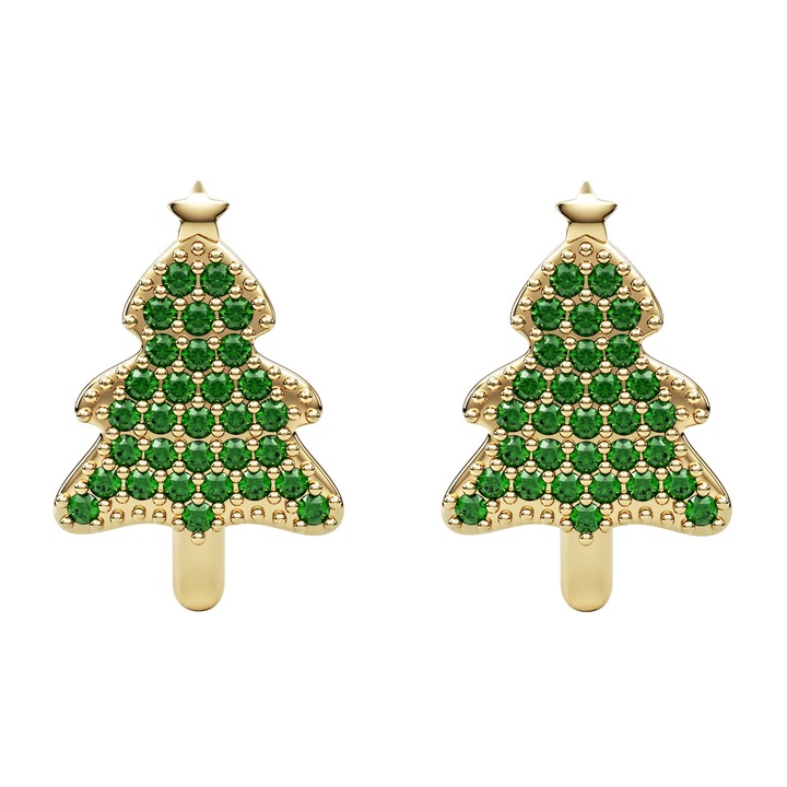 Cercei, Little Angel, J791, Aur, Pom de Craciun, Zirconiu