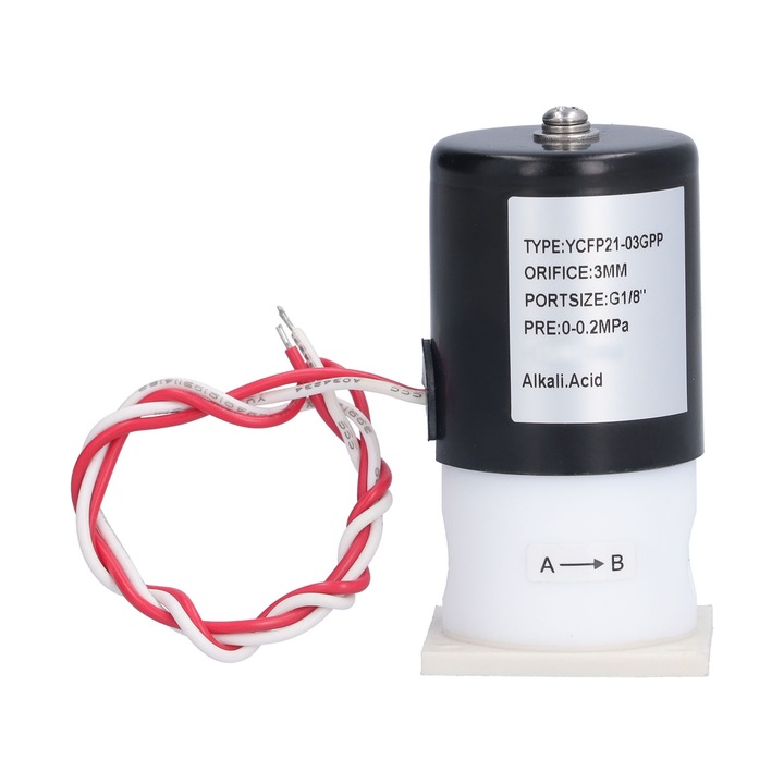 Електромагнитен клапан Jormftte, PTFE, 3мм, устойчив на киселини и основи