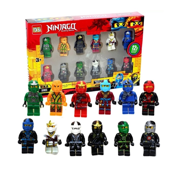 Комплект от 12 играчки фигурки, Ninjago, Plastic, AYDE, Multicolor