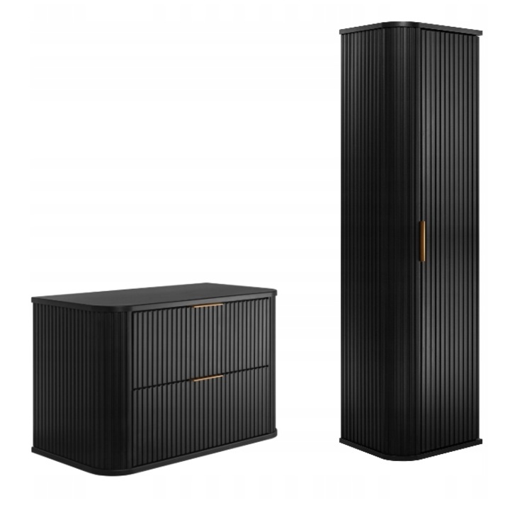 Комплект стенни шкафове за баня, RODAN ELEGANCE 80 см черен, 2 чекмеджета с плавно затваряне, MDF
