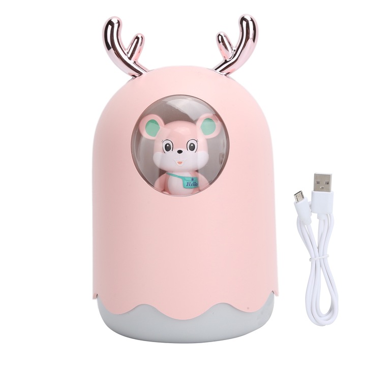Longziming légpárásító, karácsonyi szarvas típusú, nagy kapacitású, rózsaszín, USB