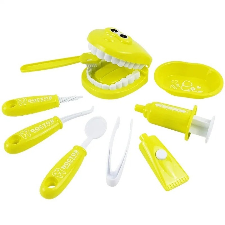 Set de joaca Mixbo, Medic dentist, plastic, 9 piese, galben
