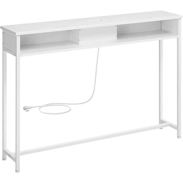 Consola cu priza si USB Slim, Vasagle, 120x25x81 cm, PAL/otel, alb
