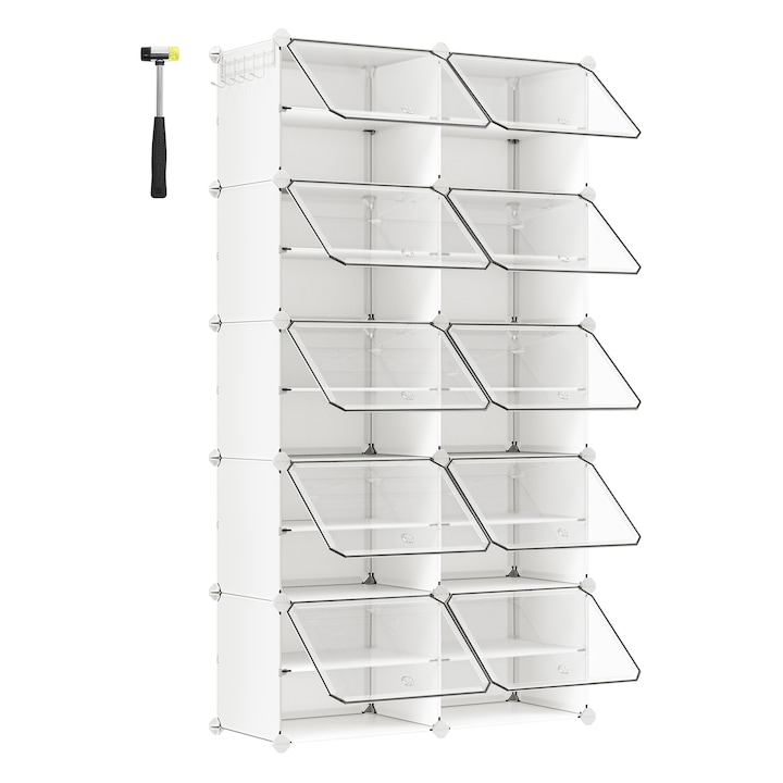 Поставка за обувки с 10 отделения, размери 30 x 40 x 30 см, с врата, бяла