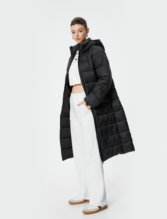 KOTON, Geaca matlasata lunga, Negru, 2XS