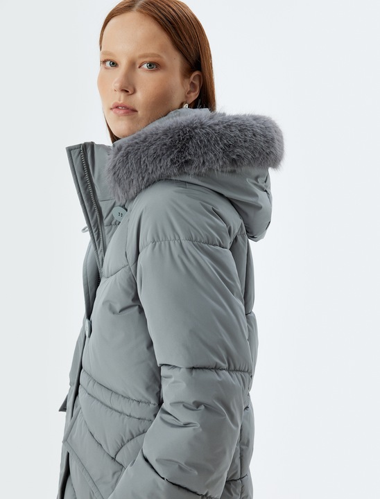 KOTON, Geaca matlasata cu gluga, Gri, 2XS