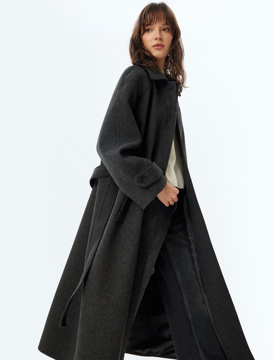 KOTON, Palton cu cordon in talie, Gri antracit, 2XS