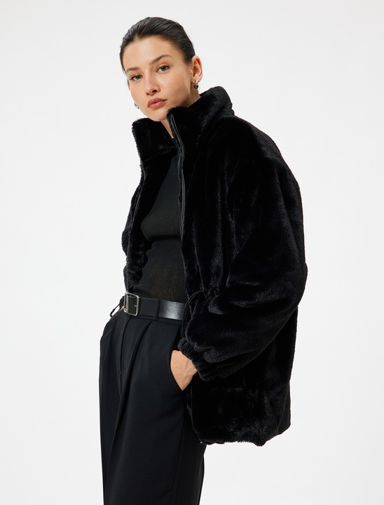 KOTON, Palton din blana sintetica, Negru, 2XS