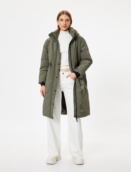 KOTON, Geaca cu vatelina si cordon in tale, Kaki, 2XS