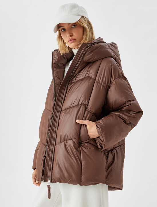 KOTON, Geaca supradimensionata cu gluga, Maro, 2XS