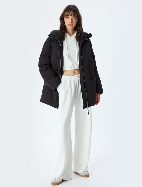 KOTON, Geaca cu gluga si cordon in talie, Negru, 2XS