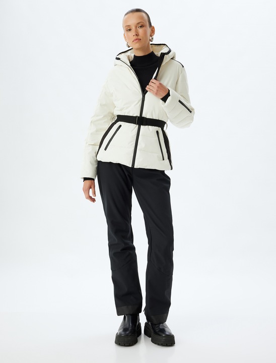 KOTON, Geaca cu gluga si curea in talie, Crem, 2XS