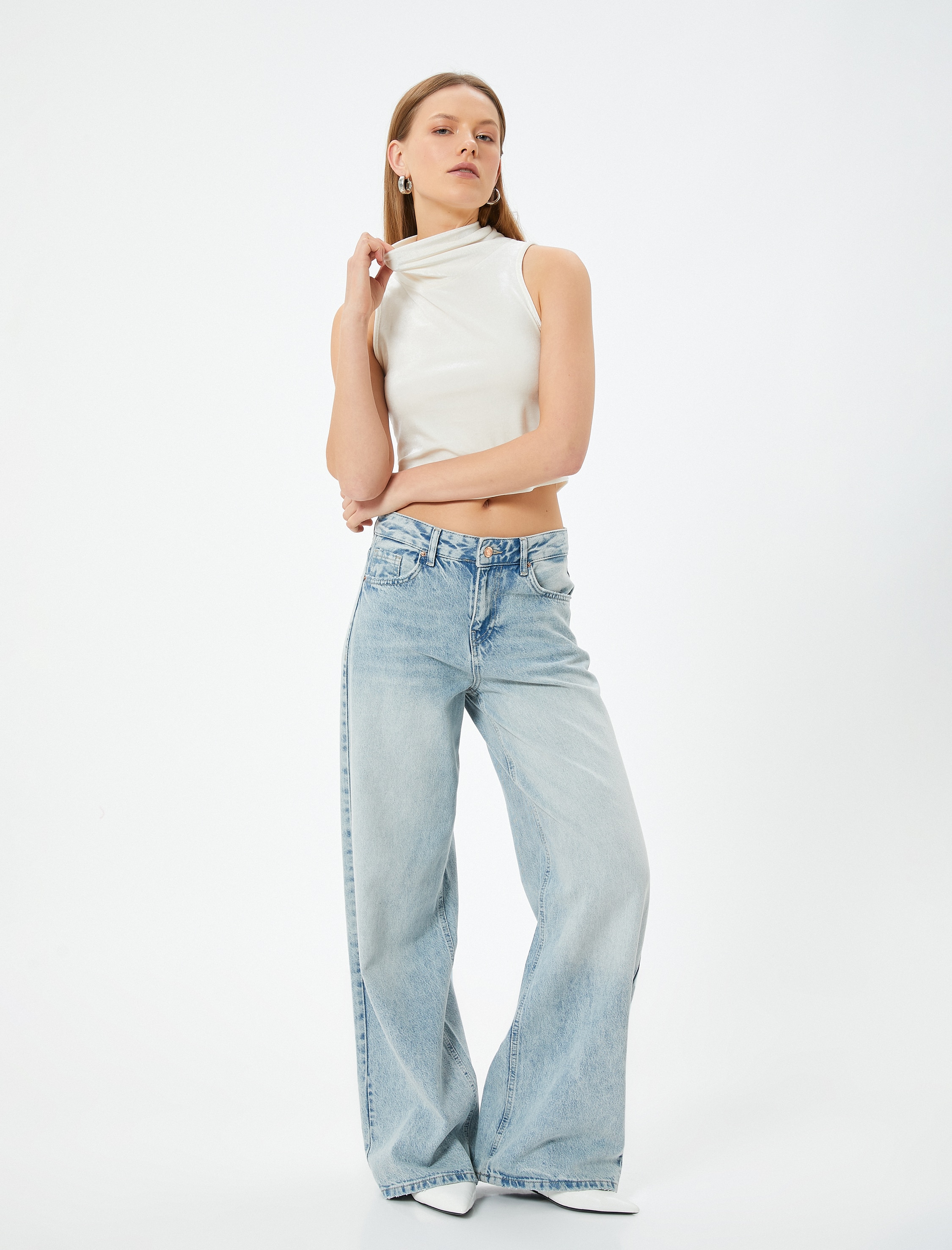 KOTON, Top crop cu model uni, Alb fildes, 2XL - eMAG.ro