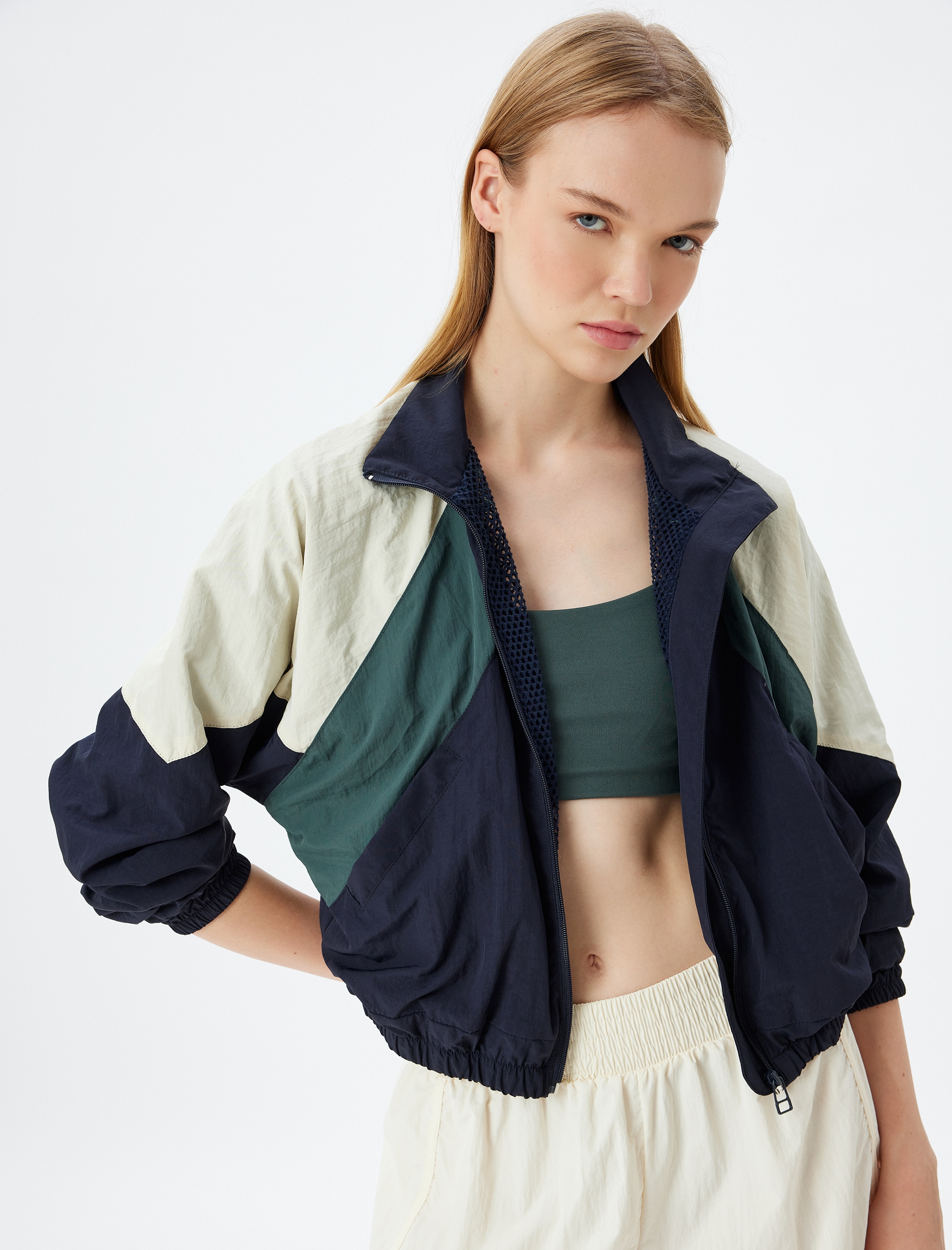 KOTON, Jacheta crop cu fermoar, Bleumarin, M - eMAG.ro