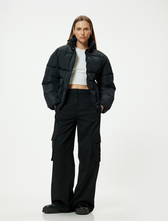 KOTON, Geaca cu buzunare cu clapa frontale, Negru, 2XS