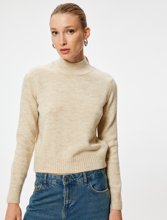 KOTON, Pulover cu terminatii striate, Alb fildes, L