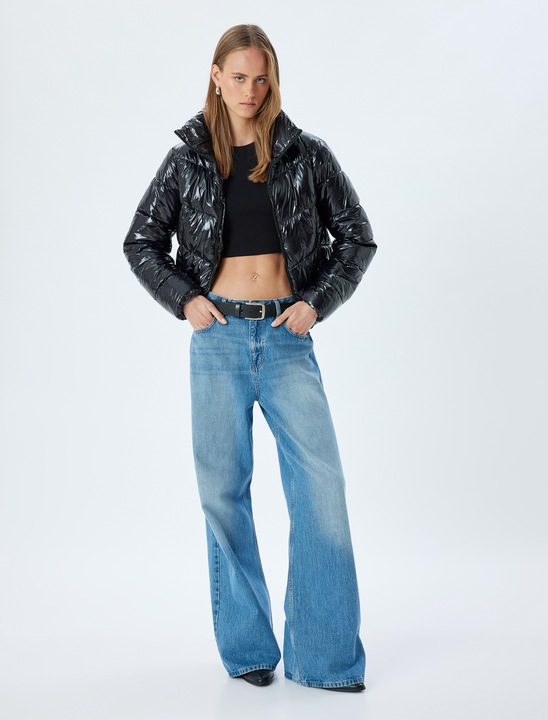 KOTON, Geaca matlasata cu aspect lacuit, Negru, 2XS