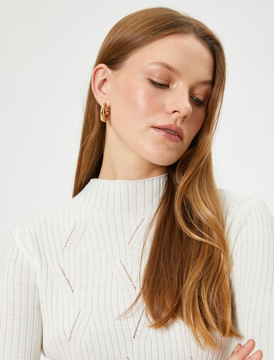 KOTON, Pulover cu guler scurt, Alb fildes, L