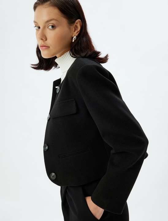 KOTON, Jacheta crop cu nasturi, Negru