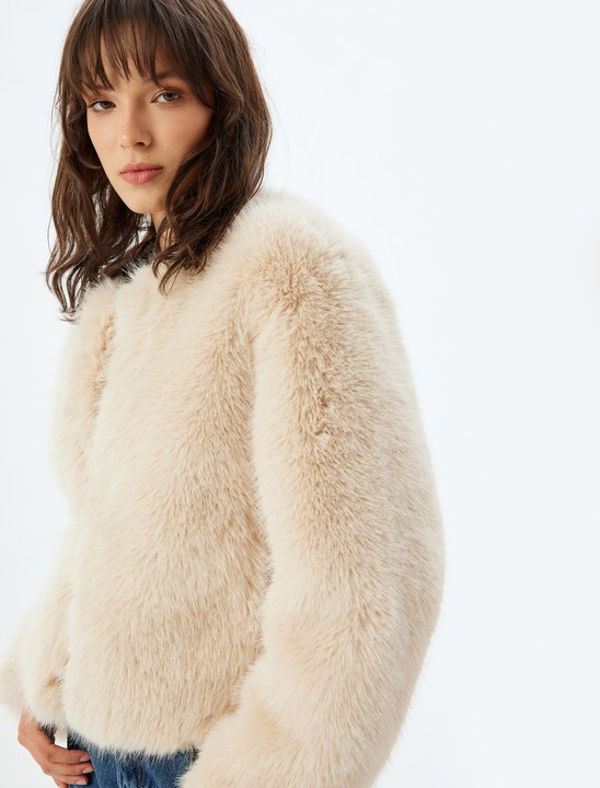 KOTON, Geaca din blana shearling sintetica, Bej, 2XS