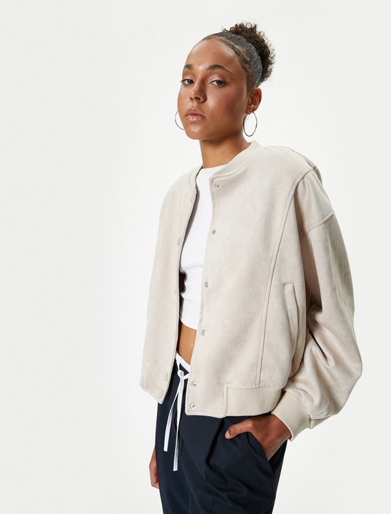 KOTON, Jacheta lejera cu guler baseball, Alb fildes, 2XS