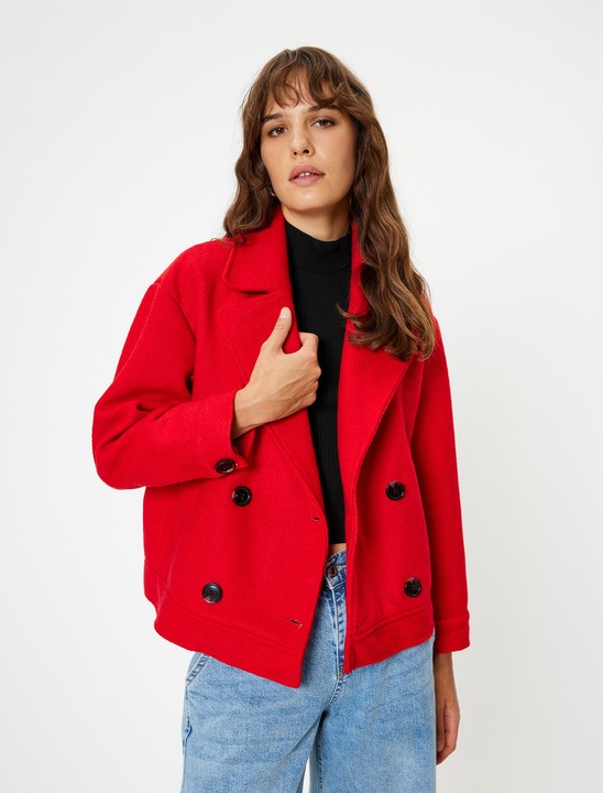 KOTON, Hain scurta din amestec de lana cu revere decupate, Rosu, 2XS