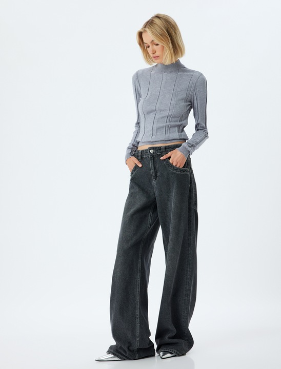 KOTON, Pulover cu guler scurt, Gri, L