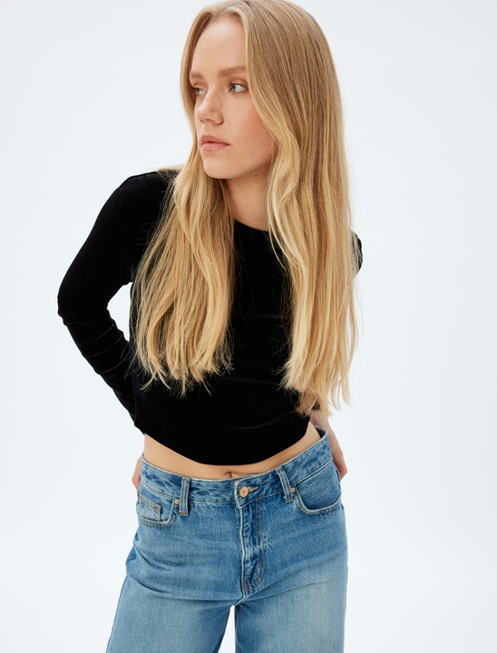 KOTON, Bluza slim fit de catifea, Negru, 3XL