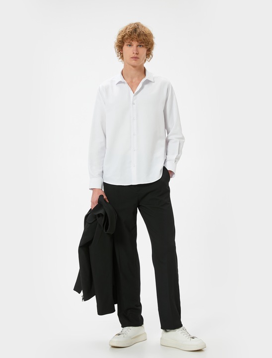 KOTON, Camasa cu model uni si guler ascutit, Alb, XL