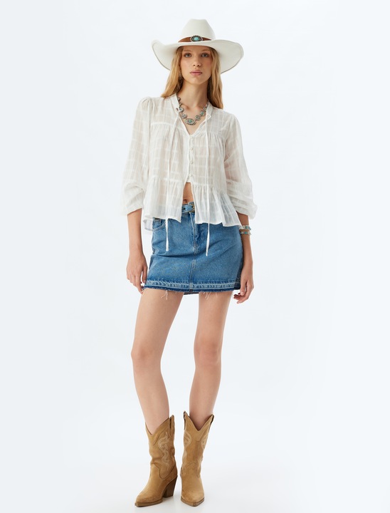 KOTON, Fusta mini din denim cu o curea, Albastru indigo